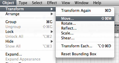 Menu ><br> Object ><br> Transform ><br> Move...