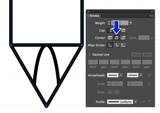 Stroke corner style changed to get rid of corner points